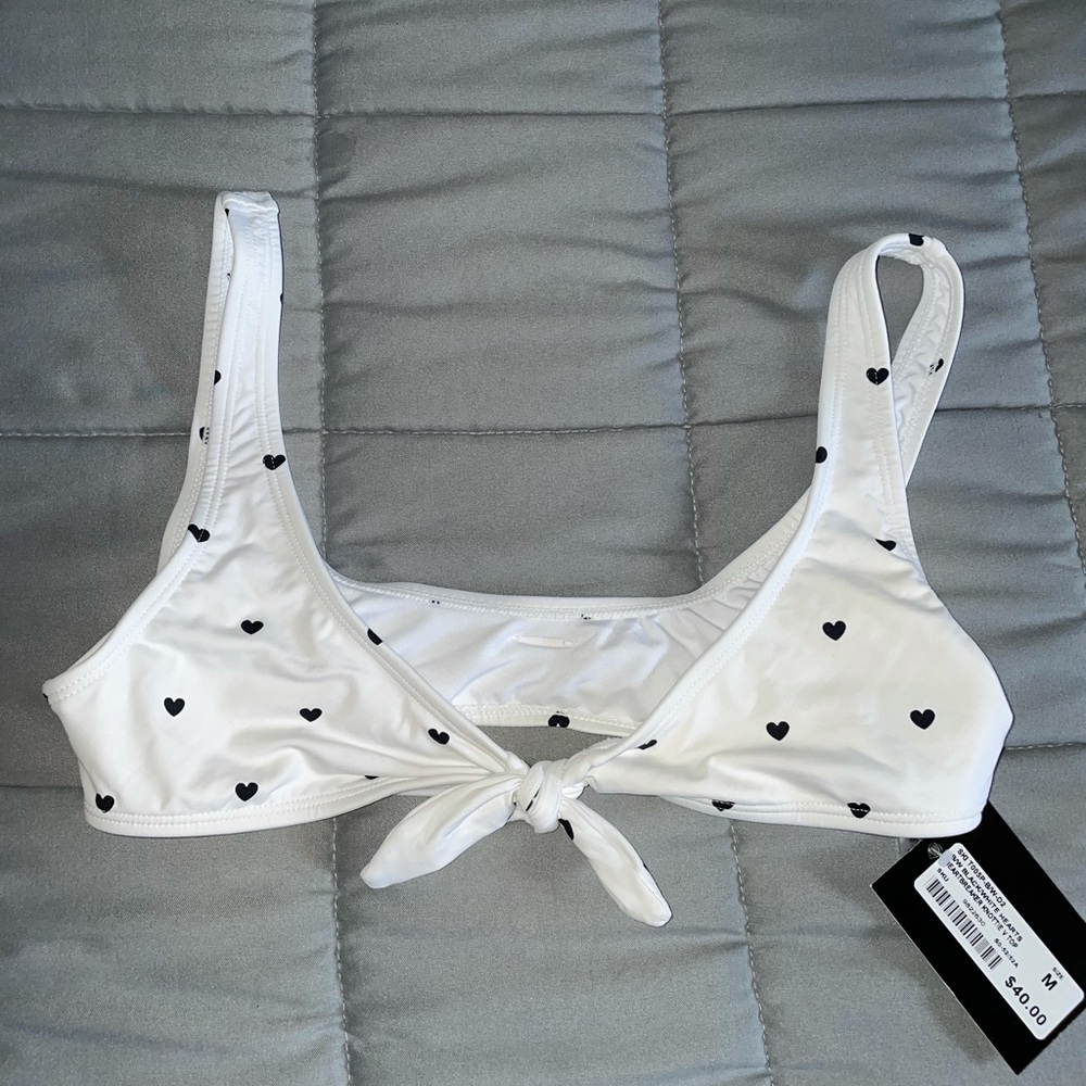 White heart design front tie bikini top